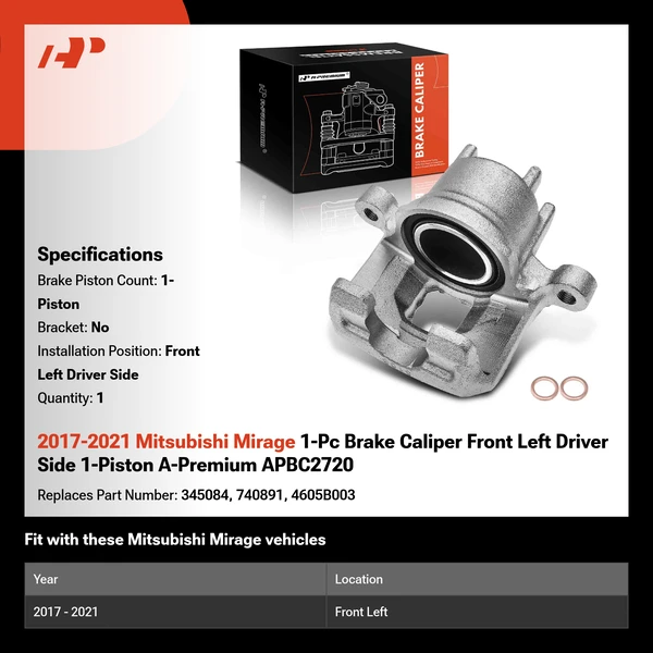 2017-2021 Mitsubishi Mirage 1-Pc Brake Caliper Front Left Driver Side 1-Piston A-Premium APBC2720