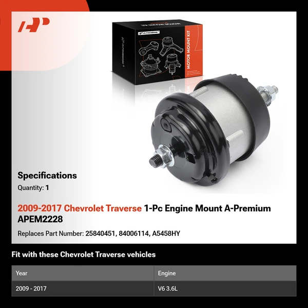 2009-2017 Chevrolet Traverse 1-Pc Engine Mount A-Premium APEM2228