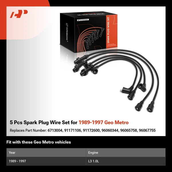 5 Pcs Spark Plug Wire Set for 1989-1997 Geo Metro