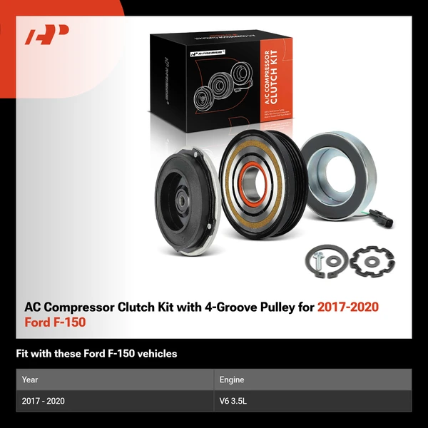 AC Compressor Clutch Kit with 4-Groove Pulley for 2017-2020 Ford F-150