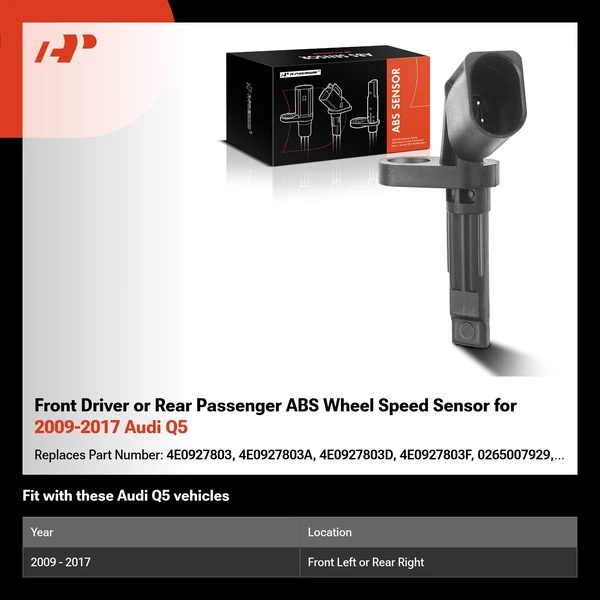Front Driver or Rear Passenger ABS Wheel Speed Sensor for 2009-2017 Audi Q5