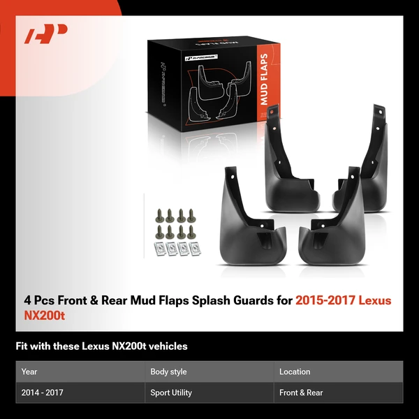 4 Pcs Front & Rear Mud Flaps Splash Guards for 2015-2017 Lexus NX200t
