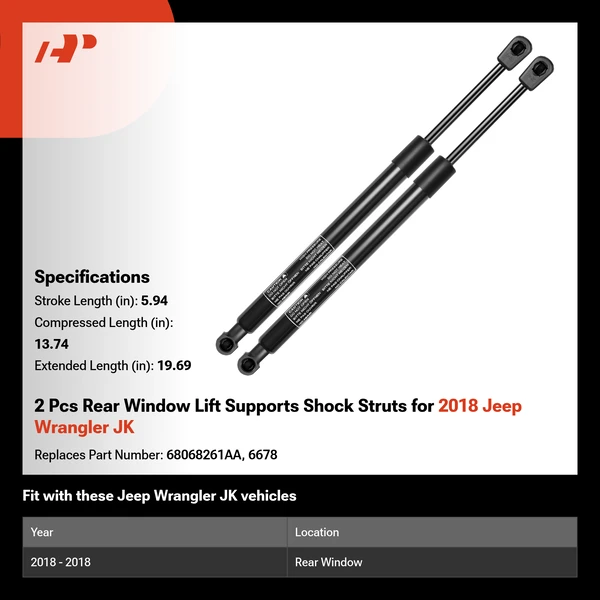 2 Pcs Rear Window Lift Supports Shock Struts for 2018 Jeep Wrangler JK