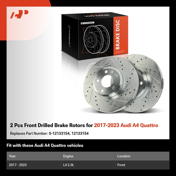 2 Pcs Front Drilled Brake Rotors for 2017-2023 Audi A4 Quattro