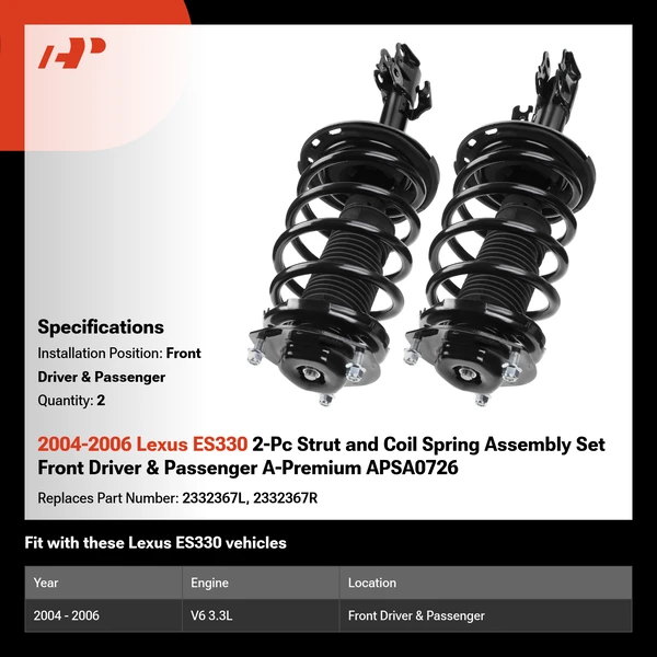 2004-2006 Lexus ES330 2-Pc Strut and Coil Spring Assembly Set Front Driver & Passenger A-Premium APSA0726