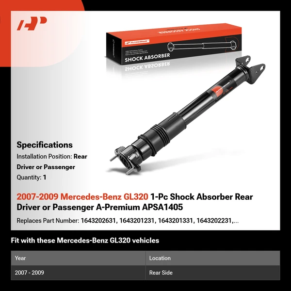 2007-2009 Mercedes-Benz GL320 1-Pc Shock Absorber Rear Driver or Passenger A-Premium APSA1405