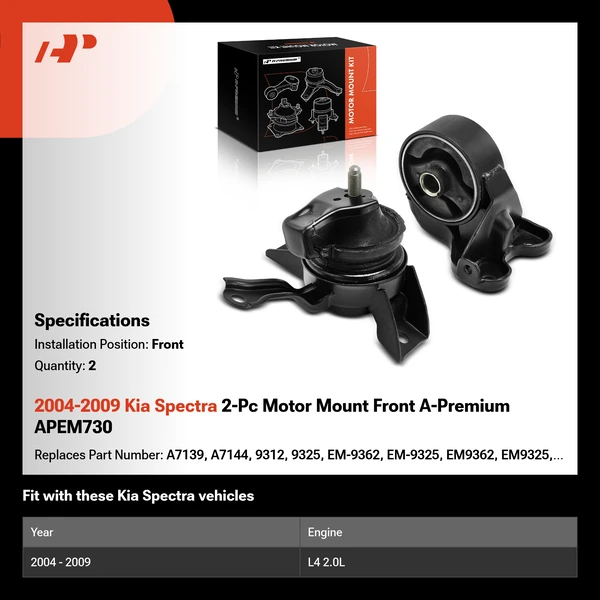 2004-2009 Kia Spectra 2-Pc Motor Mount Front A-Premium APEM730