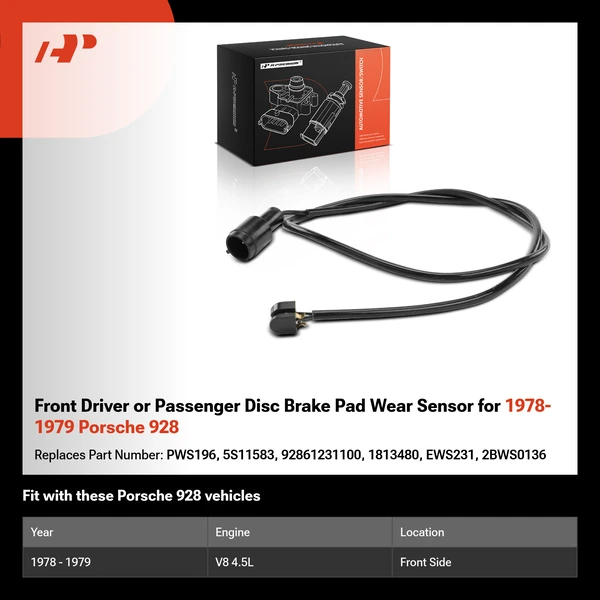 Front Driver or Passenger Disc Brake Pad Wear Sensor for 1978-1979 Porsche 928