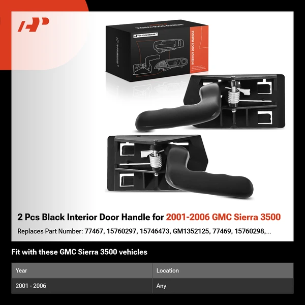 2 Pcs Black Interior Door Handle for 2001-2006 GMC Sierra 3500