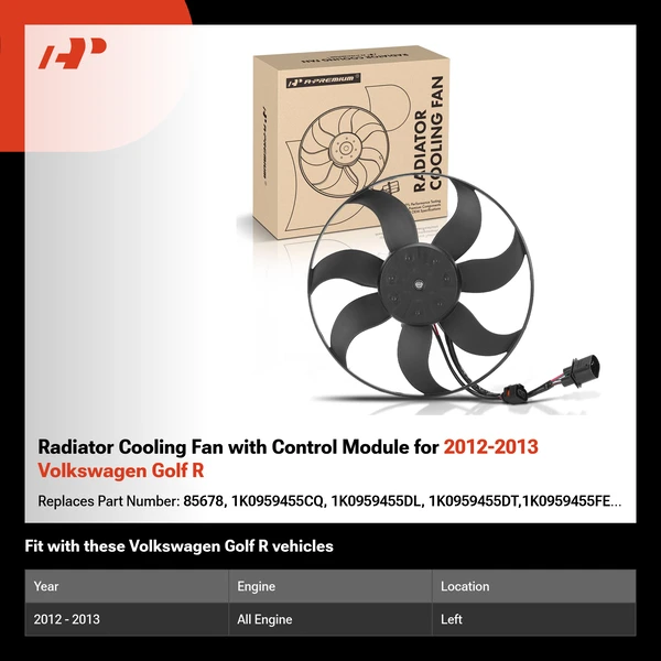 Radiator Cooling Fan with Control Module for 2012-2013 Volkswagen Golf R