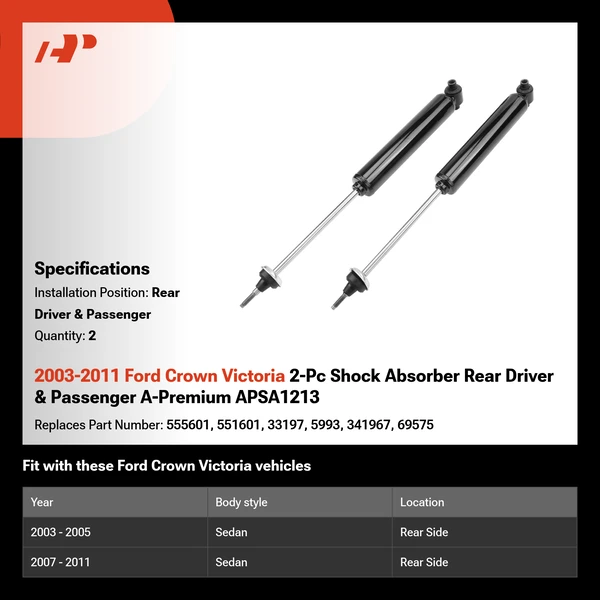2003-2011 Ford Crown Victoria 2-Pc Shock Absorber Rear Driver & Passenger A-Premium APSA1213