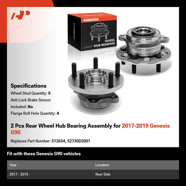 2 Pcs Rear Wheel Hub Bearing Assembly for 2017-2019 Genesis G90