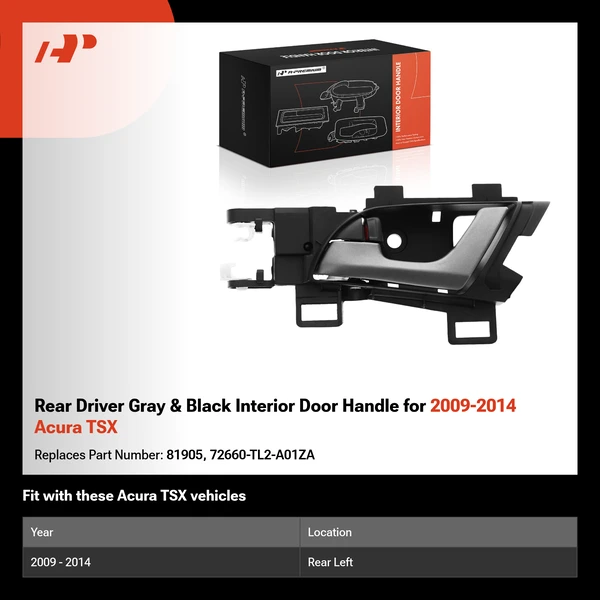 Rear Driver Gray & Black Interior Door Handle for 2009-2014 Acura TSX