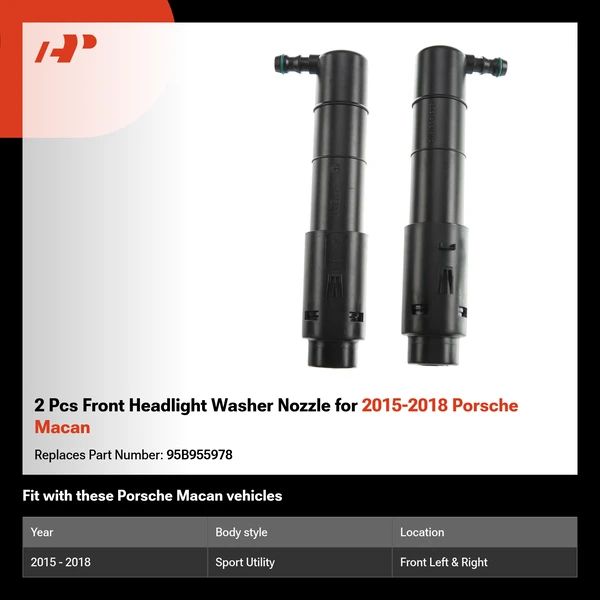 2 Pcs Front Headlight Washer Nozzle for 2015-2018 Porsche Macan