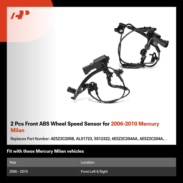 2 Pcs Front ABS Wheel Speed Sensor for 2006-2010 Mercury Milan