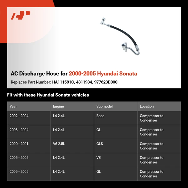 AC Discharge Hose for 2000-2005 Hyundai Sonata