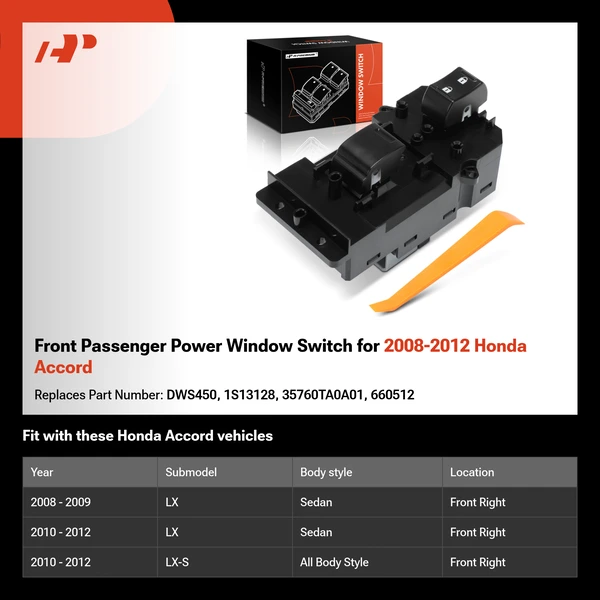 Front Passenger Power Window Switch for 2008-2012 Honda Accord