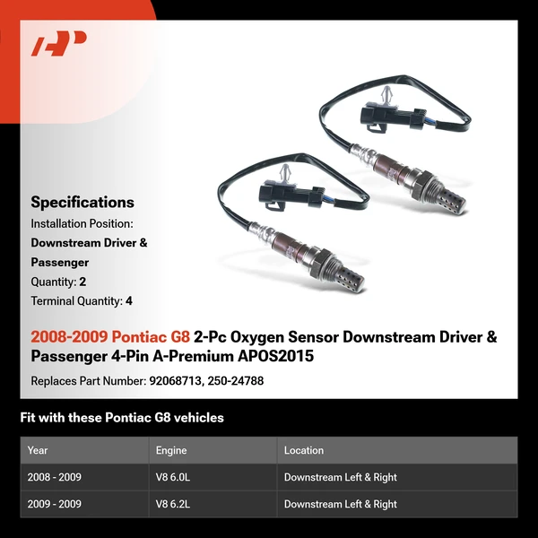 2008-2009 Pontiac G8 2-Pc Oxygen Sensor Downstream Driver & Passenger 4-Pin A-Premium APOS2015