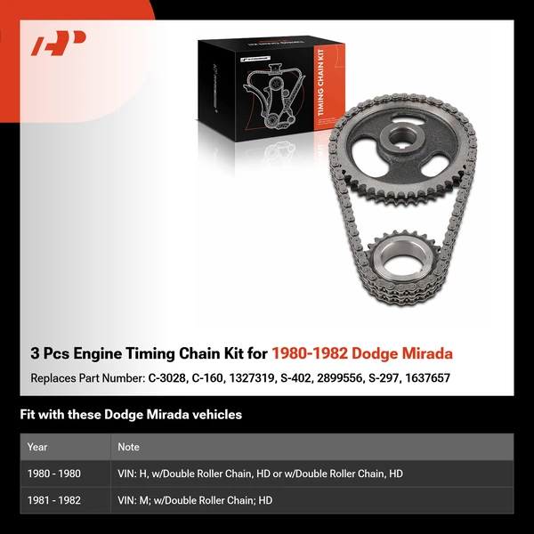 3 Pcs Engine Timing Chain Kit for 1980-1982 Dodge Mirada