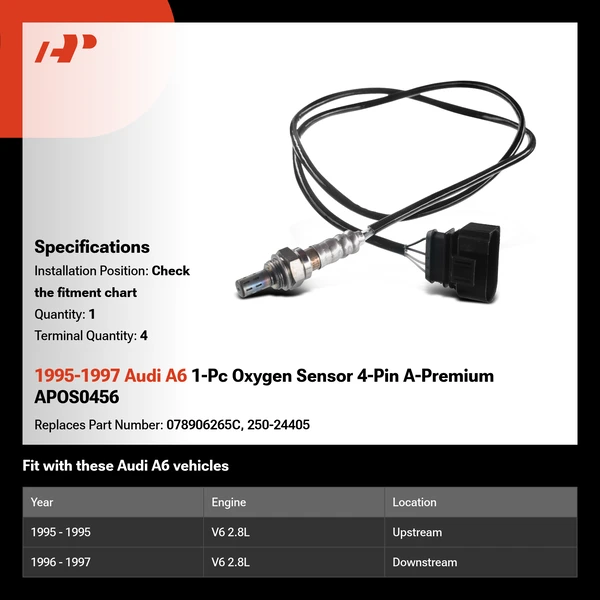 1995-1997 Audi A6 1-Pc Oxygen Sensor 4-Pin A-Premium APOS0456