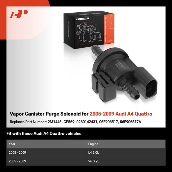 Vapor Canister Purge Solenoid for 2005-2009 Audi A4 Quattro
