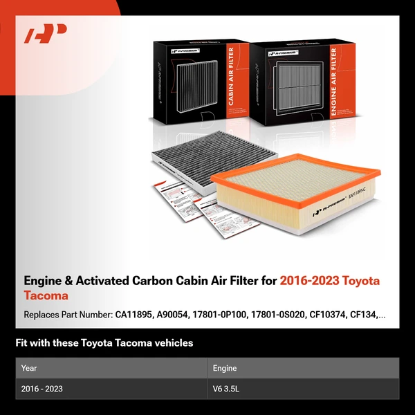 Engine & Activated Carbon Cabin Air Filter for 2016-2023 Toyota Tacoma