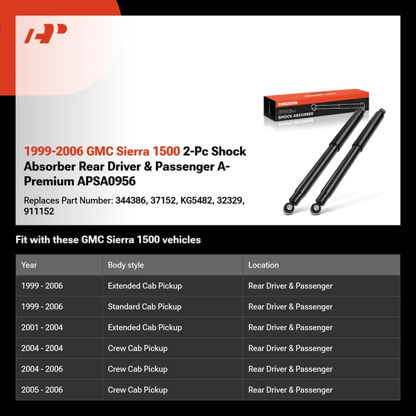 1999-2006 GMC Sierra 1500 2-Pc Shock Absorber Rear Driver & Passenger A-Premium APSA0956