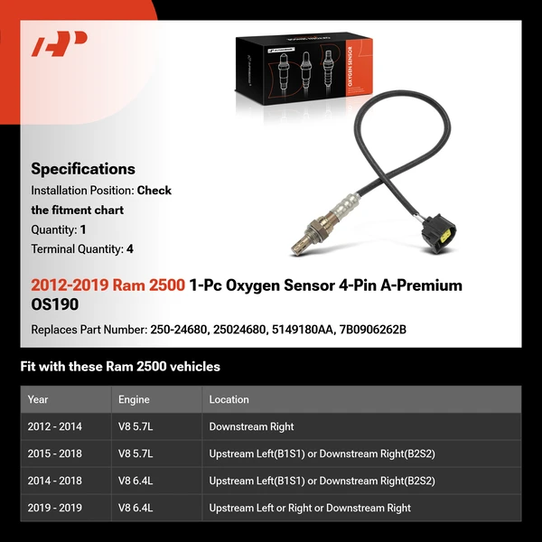 2012-2019 Ram 2500 1-Pc Oxygen Sensor 4-Pin A-Premium OS190