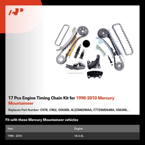 17 Pcs Engine Timing Chain Kit for 1998-2010 Mercury Mountaineer