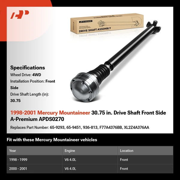 1998-2001 Mercury Mountaineer 30.75 in. Drive Shaft Front Side A-Premium APDS0270
