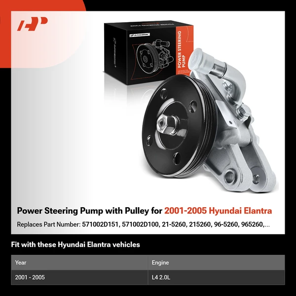Power Steering Pump with Pulley for 2001-2005 Hyundai Elantra