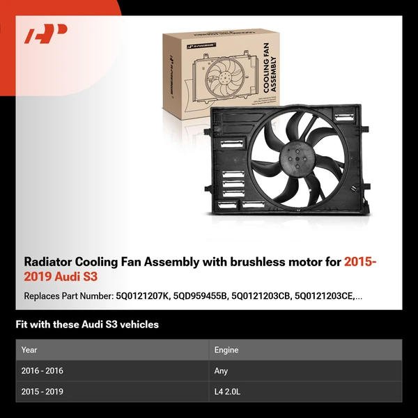 Radiator Cooling Fan Assembly with brushless motor for 2015-2019 Audi S3