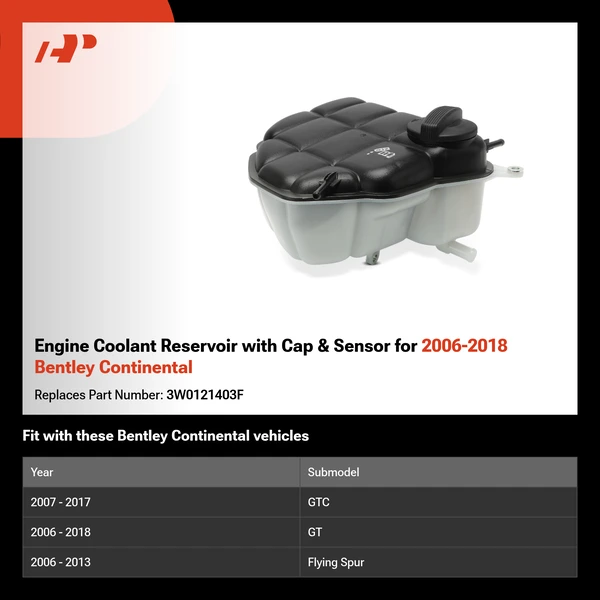 Engine Coolant Reservoir with Cap & Sensor for 2006-2018 Bentley Continental