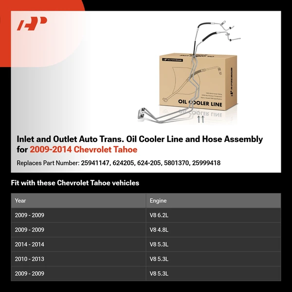 Inlet and Outlet Auto Trans. Oil Cooler Line and Hose Assembly for 2009-2014 Chevrolet Tahoe