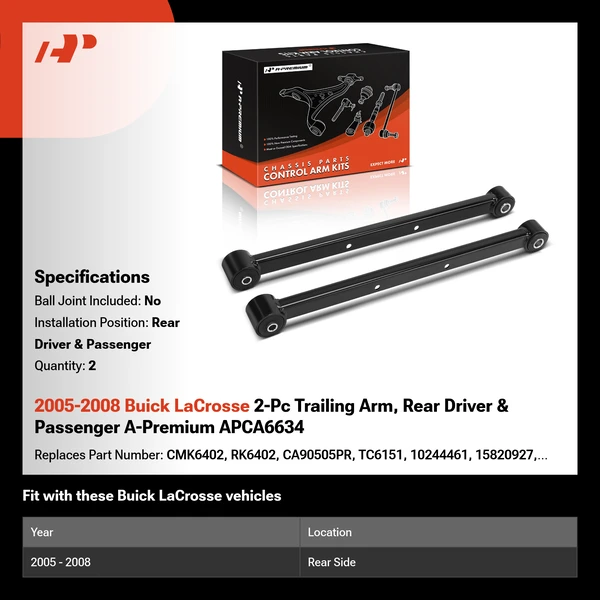 2005-2008 Buick LaCrosse 2-Pc Trailing Arm, Rear Driver & Passenger A-Premium APCA6634