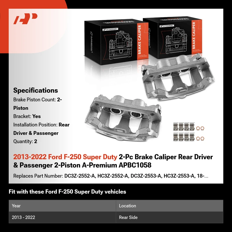2013-2022 Ford F-250 Super Duty 2-Pc Brake Caliper Rear Driver & Passenger 2-Piston A-Premium APBC1058