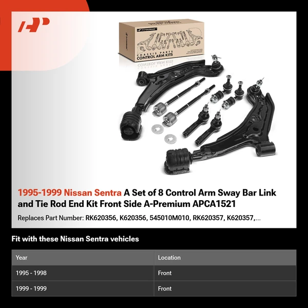 1995-1999 Nissan Sentra A Set of 8 Control Arm Sway Bar Link and Tie Rod End Kit Front Side A-Premium APCA1521