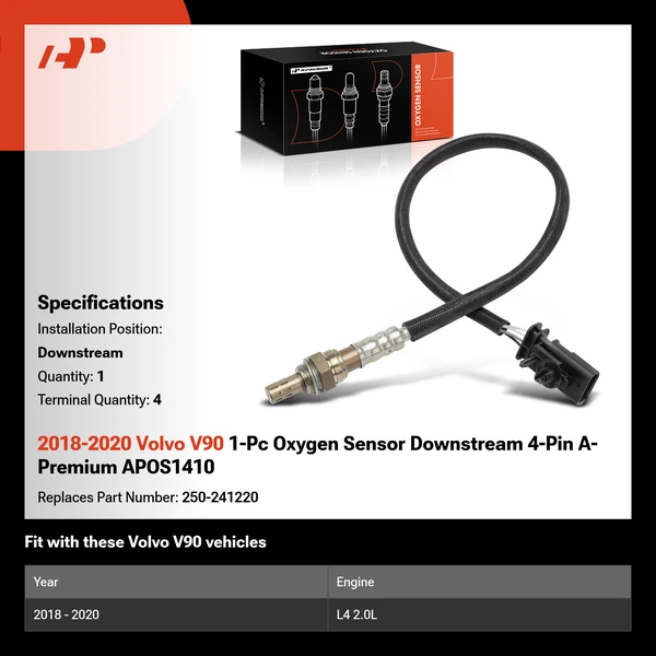 2018-2020 Volvo V90 1-Pc Oxygen Sensor Downstream 4-Pin A-Premium APOS1410