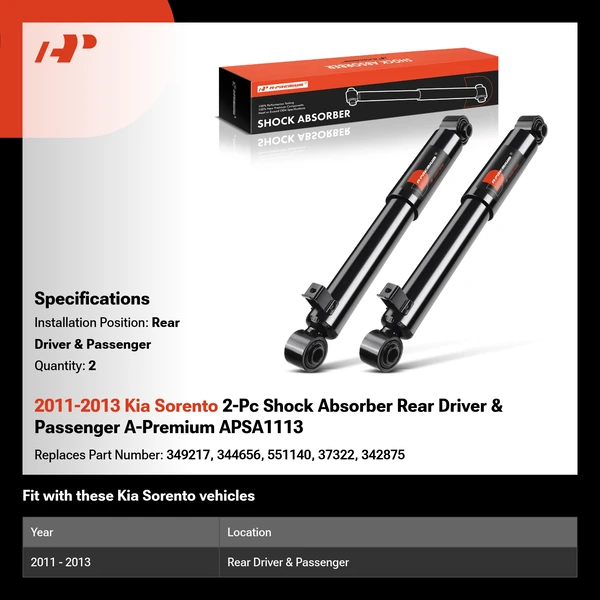 2011-2013 Kia Sorento 2-Pc Shock Absorber Rear Driver & Passenger A-Premium APSA1113