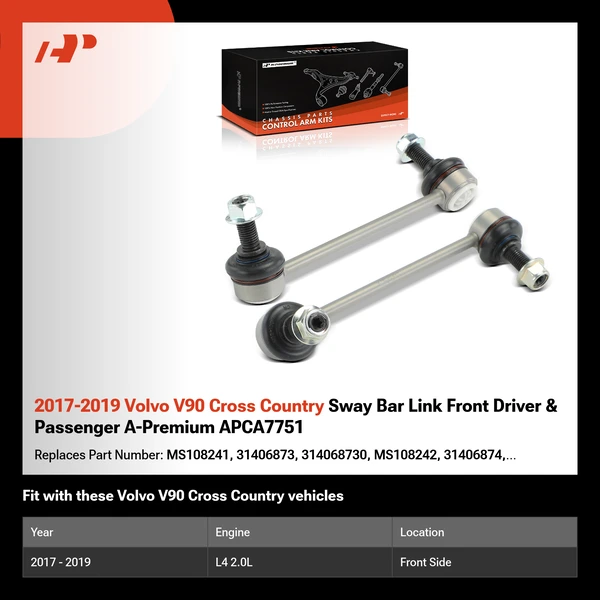 2017-2019 Volvo V90 Cross Country Sway Bar Link Front Driver & Passenger A-Premium APCA7751