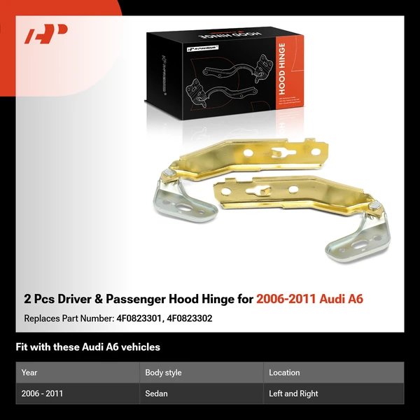 2 Pcs Driver & Passenger Hood Hinge for 2006-2011 Audi A6