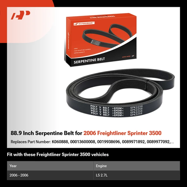 88.9 Inch Serpentine Belt for 2006 Freightliner Sprinter 3500