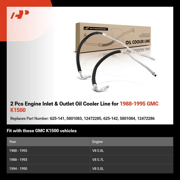 2 Pcs Engine Inlet & Outlet Oil Cooler Line for 1988-1995 GMC K1500