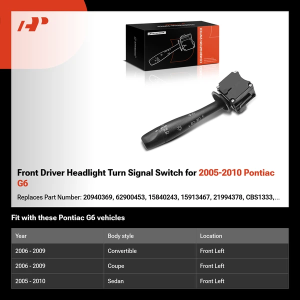 Front Driver Headlight Turn Signal Switch for 2005-2010 Pontiac G6