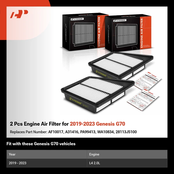 2 Pcs Engine Air Filter for 2019-2023 Genesis G70