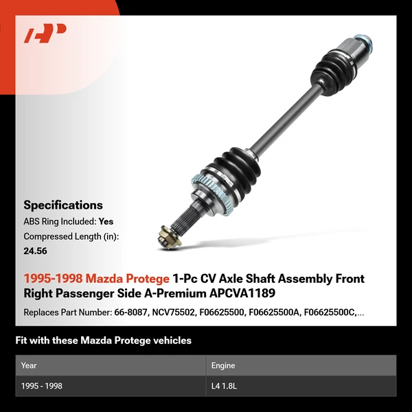 1995-1998 Mazda Protege 1-Pc CV Axle Shaft Assembly Front Right Passenger Side A-Premium APCVA1189