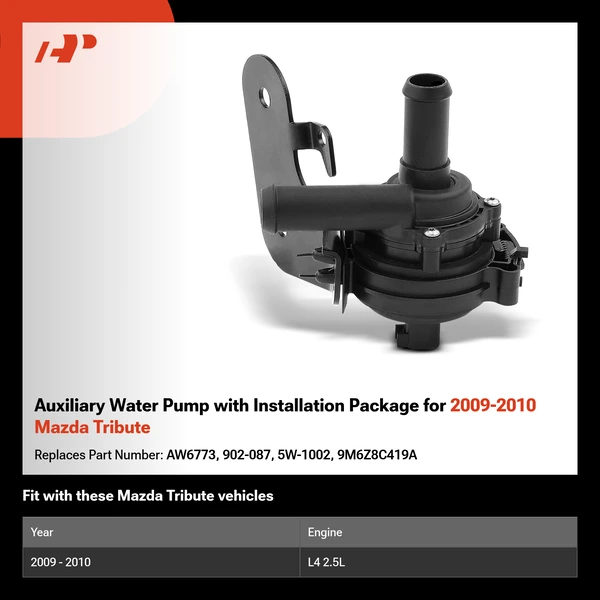 Auxiliary Water Pump with Installation Package for 2009-2010 Mazda Tribute