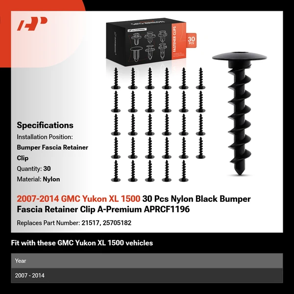 2007-2014 GMC Yukon XL 1500 30 Pcs Nylon Black Bumper Fascia Retainer Clip A-Premium APRCF1196