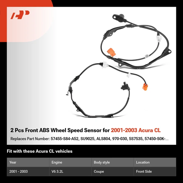 2 Pcs Front ABS Wheel Speed Sensor for 2001-2003 Acura CL
