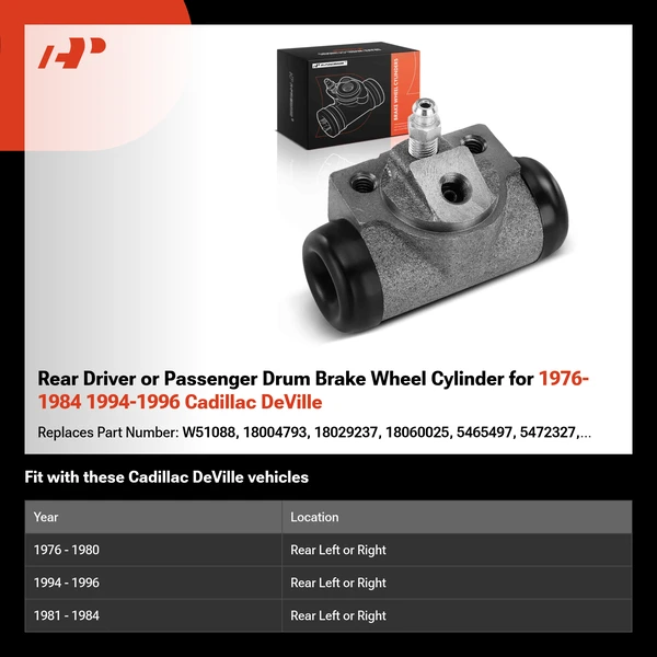 Rear Driver or Passenger Drum Brake Wheel Cylinder for 1976-1984 1994-1996 Cadillac DeVille